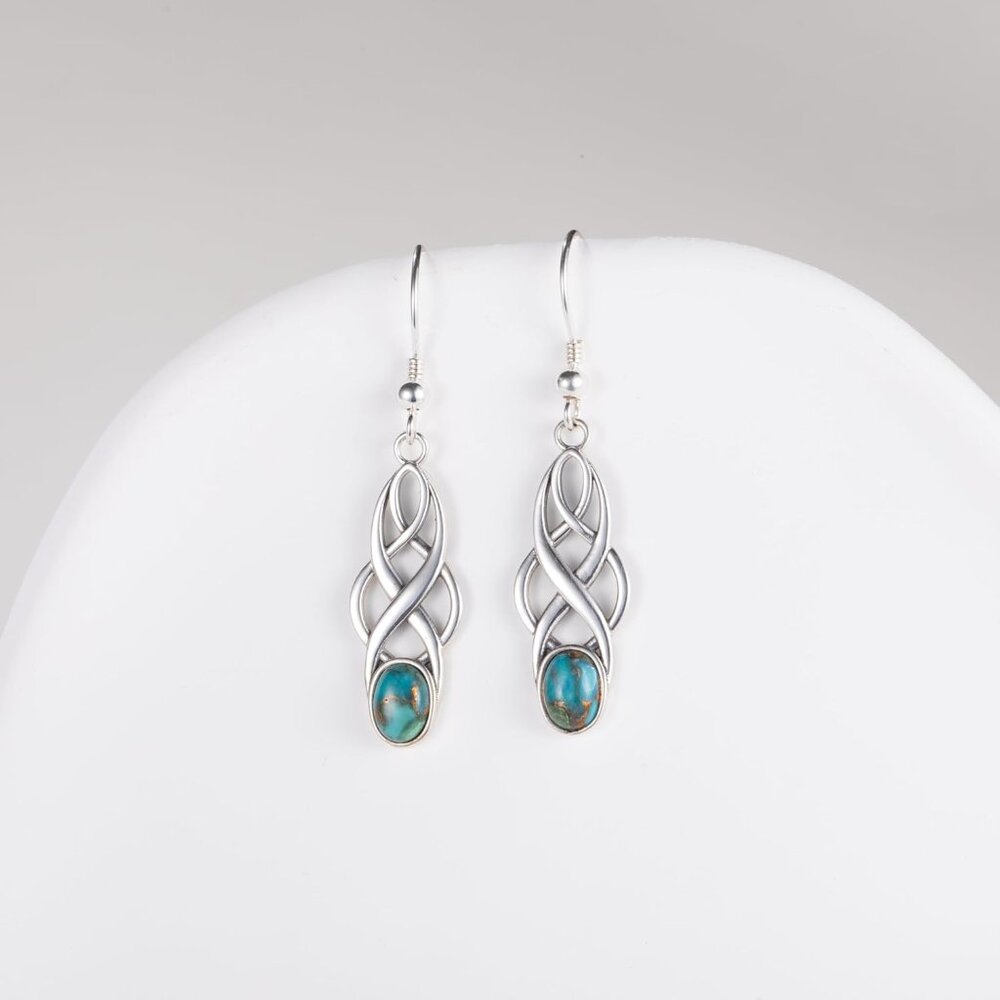 Sterling Silver Turquoise Celtic Dangle Earrings … - image 3
